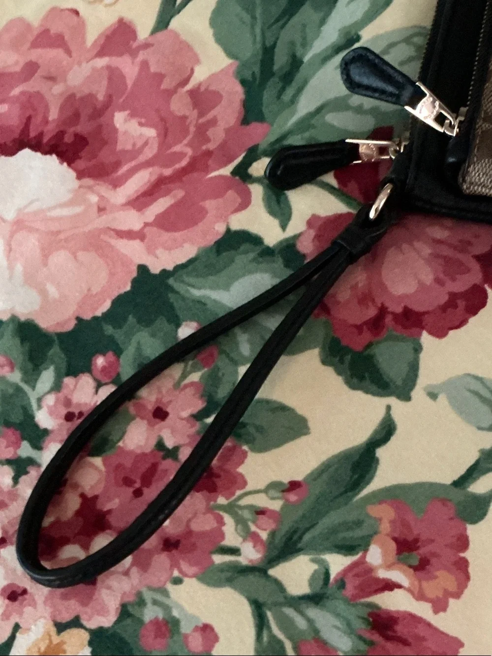 Coach Brown Signature Zip Wristlet with Gold Logo